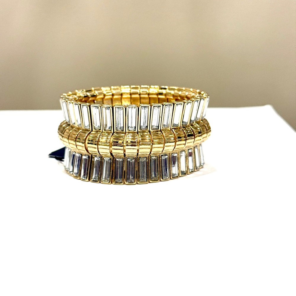 CACHE Golden Baguette Crystal Elastic Statement Bracelet NWT​